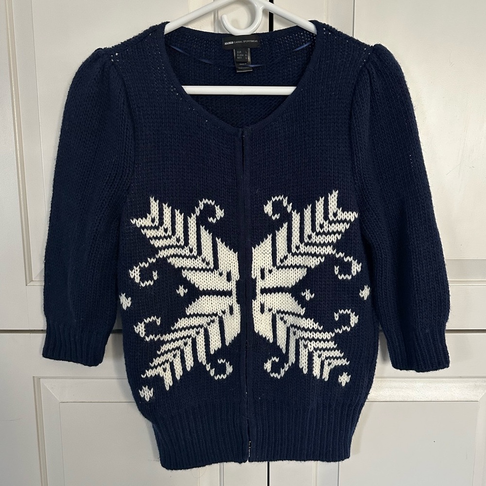 Mango Snowflake Knit Cardigan Sweater